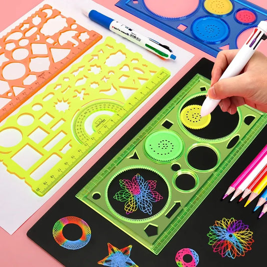 Geometry Spirograph Drawing Stencils Set: Creative Kids Educational Toy for Art Crafts - Variety of Flowers Ruler, Painting Template for Hours of Fun