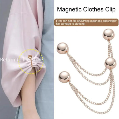 Multi-Function Magnetic Clothing Clip with Chain - Metal Button Clips for Scarves, Trousers, and Cuff Fixing