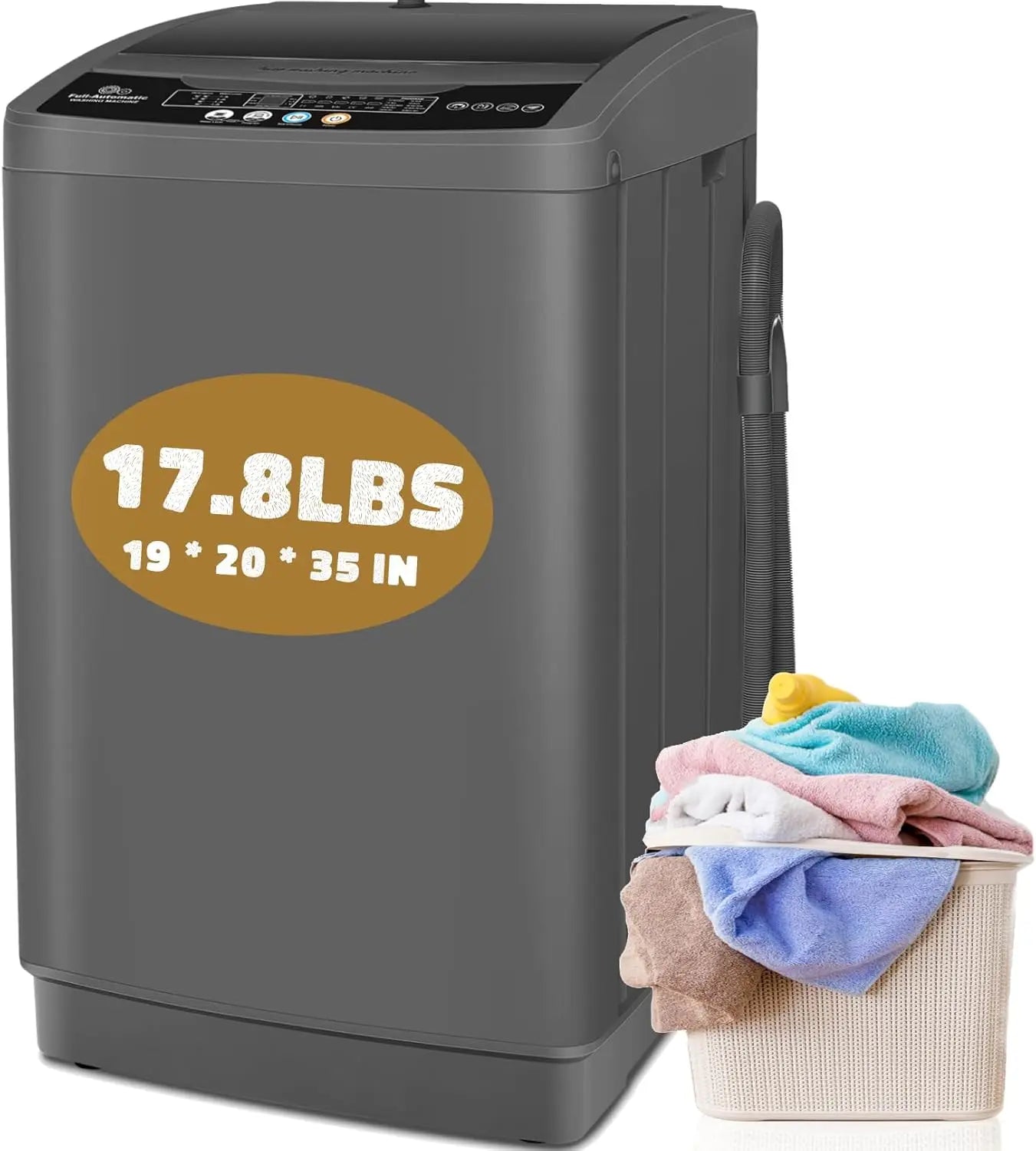 Portable 17.8lb Washing Machine - 2.4Cu.ft Compact Washer and Dryer Combo with Drain Pump