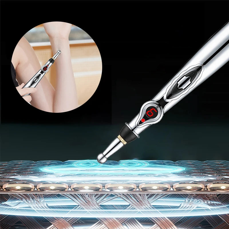 Electric Acupuncture Massage Pen - Meridian Energy Pen for Pain Relief and Therapy, Includes Beauty Roller for Back, Neck, Face