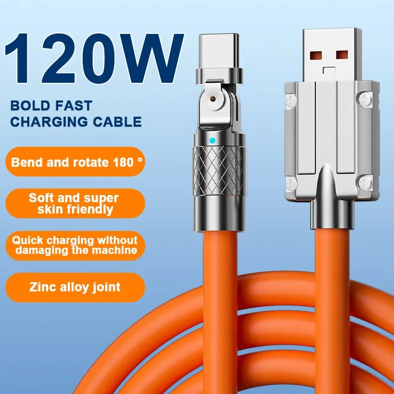 Type C Data Line | 120W Fast Charging | 6A 180° Rotating Ultra-Fast Charging Cable | Compatible with Huawei, Samsung, Millet