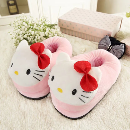 Sanrio Hello Kitty Big Head Plush Slippers - Winter Cotton Cartoon Y2K Slippers for Dorm and Home Comfort