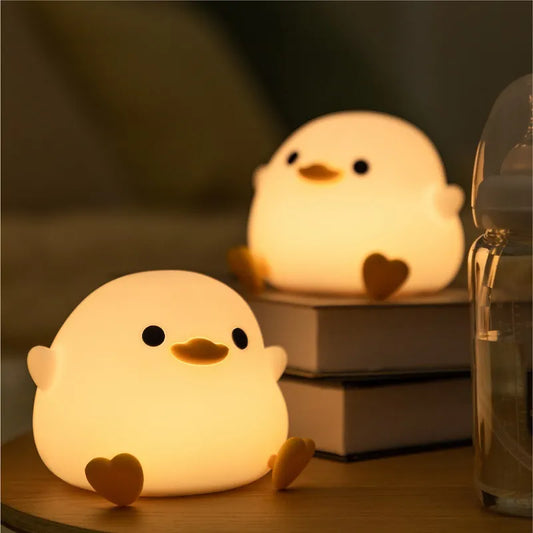 Cartoon Duck Silicone LED Night Light: Cute Animal Lamp with Touch Sensor Timing - USB Rechargeable, Perfect for Children, Birthday Gifts