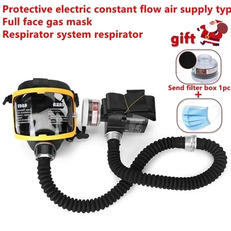 Protective Electric Constant Flow Air Fed Full Face Gas Mask Respirator System – Workplace Safety Respirator