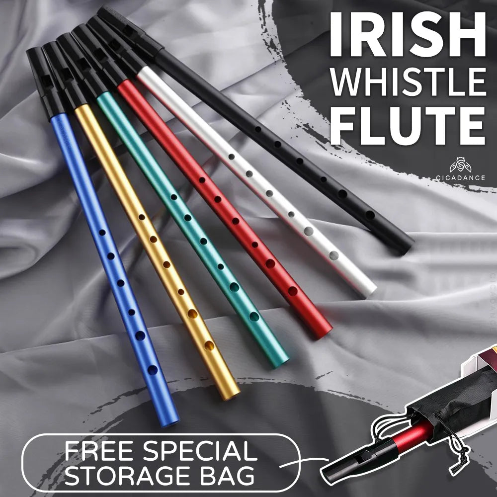 Irish Whistle Flute in C/D Key: 6-Hole Musical Instrument for Professional & Beginner Players - Complete with Accessories, Ideal Christmas Gift