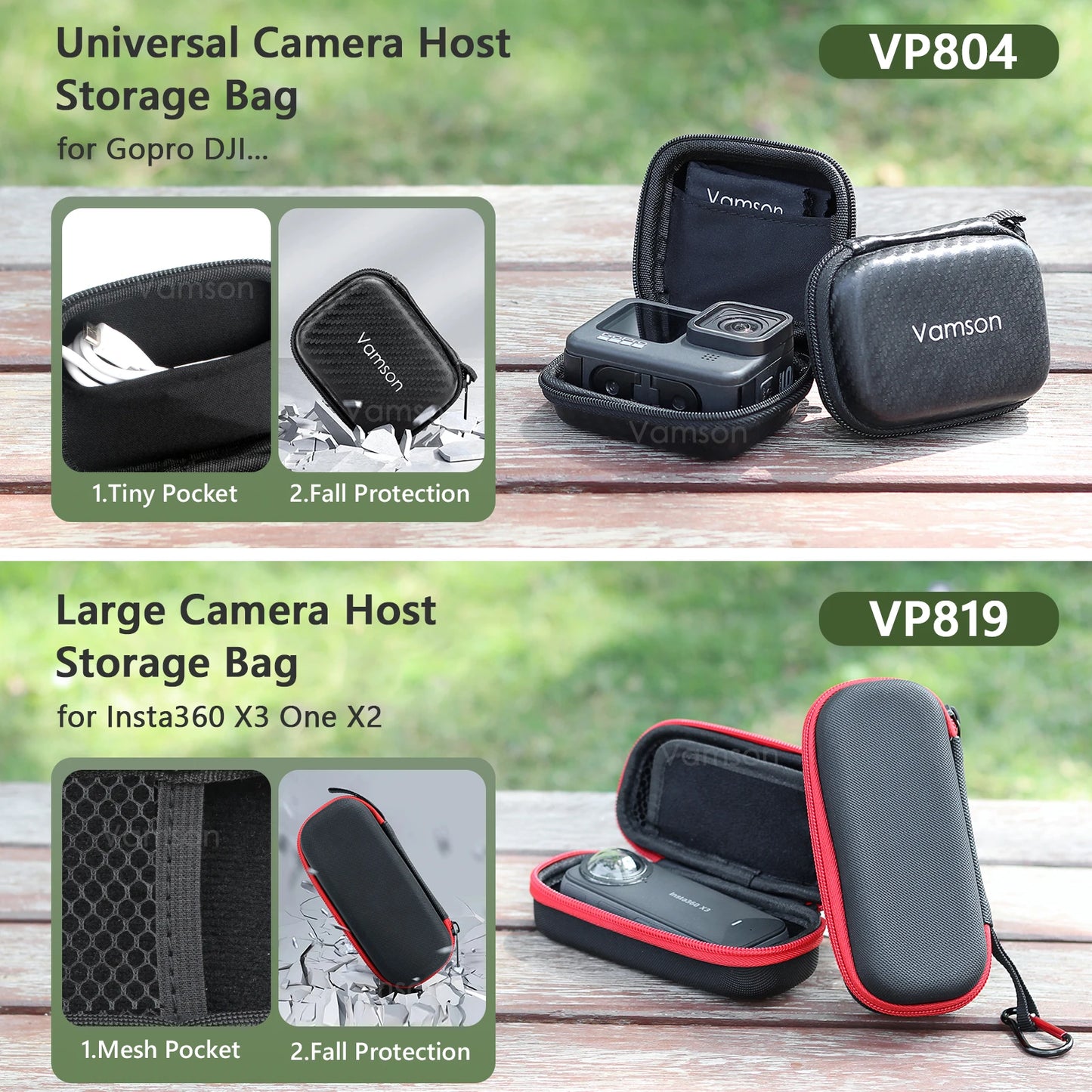 Vamson Mini PU Protective Storage Case: Compatible with GoPro Hero 11-7, DJI OSMO Action, Insta 360 X3, One X2 Camera Accessories