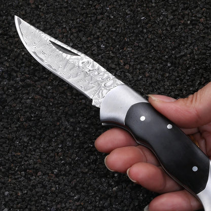 Damascus Steel Folding Knife – High Hardness Portable Paring and Fruit Knife, High-Grade Stainless Steel