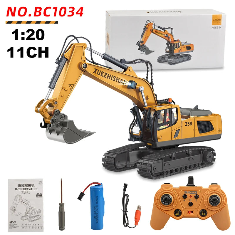 1:24 Scale 9CH RC Alloy Dump Truck - Remote Control Engineering Vehicle, Heavy Excavator and Forklift Toy for Boys