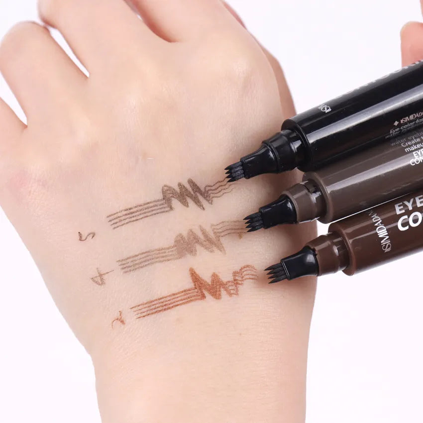 5 Colors Waterproof Eyebrow Pen - 4 Fork Tip Eyebrow Tattoo Pencil, Long Lasting Natural Dark Brown Liquid Eye Brow Cosmetic Pencil