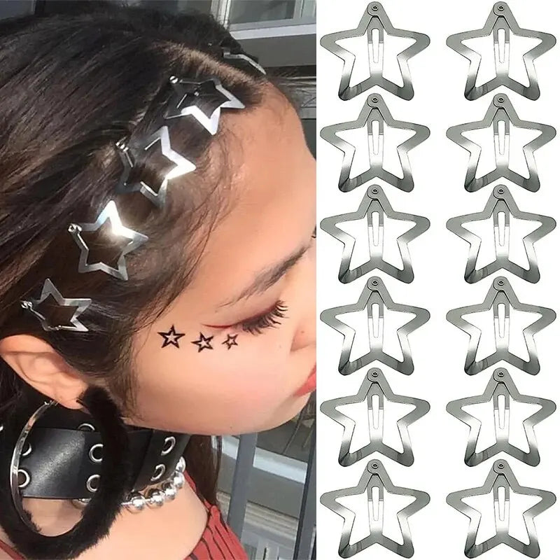 50PCS Y2K Silver Star Hair Clips: Filigree Metal Snap Clip Set for Girls - Simple BB Hairpins Barrettes - Stylish Hair Accessories for Women