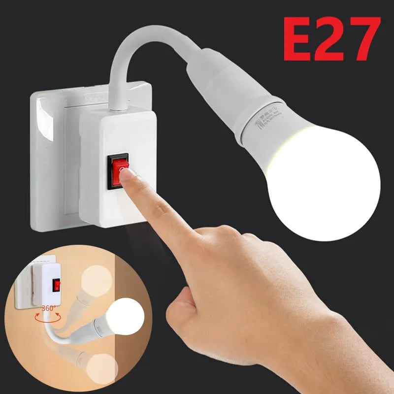 E27 Socket Lamp Bulb Holder with Switch - Energy-Saving LED Table Lamp Base, Compatible with EU, US, and UK Plugs