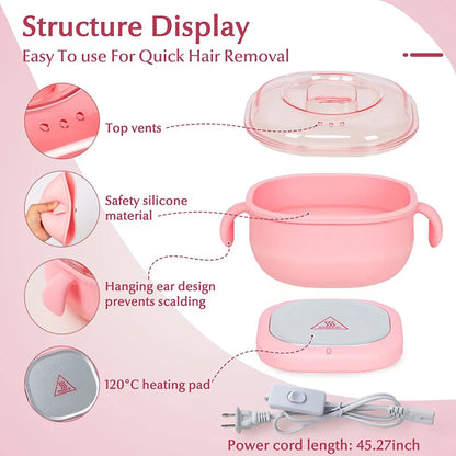 Portable Silicone Wax Warmer: 400ML Foldable Wax Heater - Hair Removal Spa Body Epilator for Travel, Paraffin Wax Pot