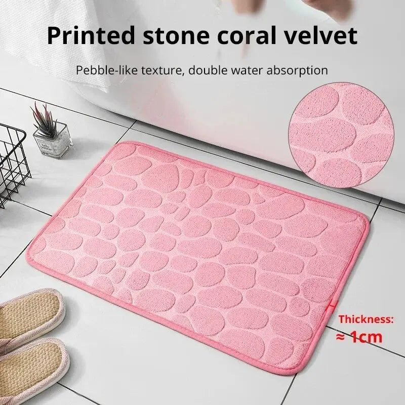 Memory Foam Embossed Velvet Carpet | Non-Slip Cobblestone Floor Mat for Bathroom and Living Room | Home Furnishings