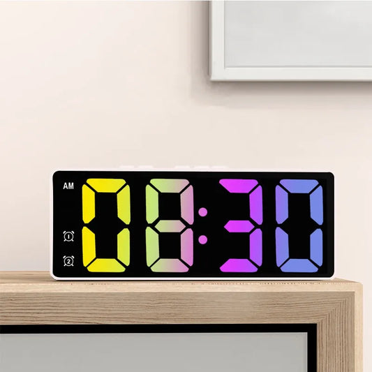 LED Alarm Clock - Electronic Student Digital Clock with Voice Control, Dual Snooze, 12/24H, Dual Alarms, Temperature, Mute Function