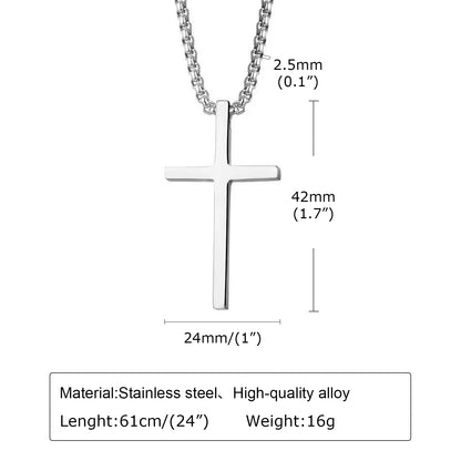 Vnox Cross Necklace for Men and Women - Silver Plain Cross Pendant with Stainless Steel Box Chain