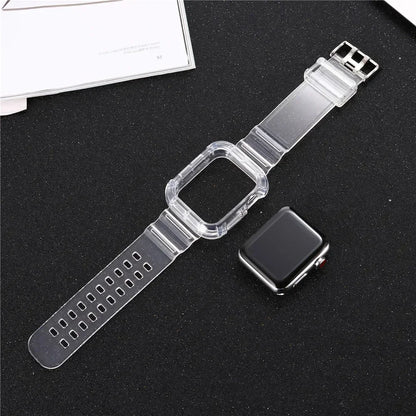 Clear Band & Case for Apple Watch | Transparent Plastic Strap | Fits 38mm, 40mm, 41mm, 42mm, 44mm, 45mm, 49mm | Series 3-9 & SE