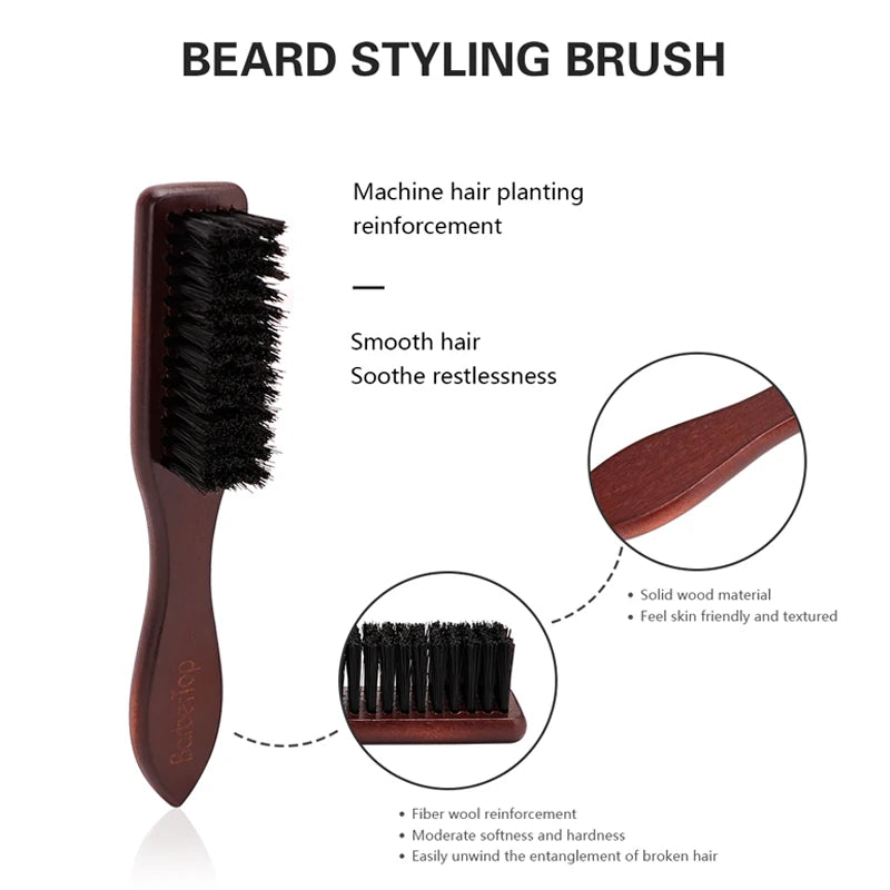 Barbertop Men's Beard Brush - Wooden Handle, Soft Hair Cleaning, Broken Hair Removal Comb - Hairdressing Neck Duster - Barber Tools