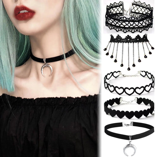 Korean Fashion Velvet Choker Necklace - Vintage Sexy Lace Necklace with Pendants, Gothic Girl Neck Jewelry Accessories