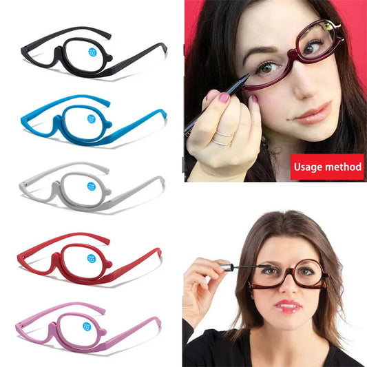 Rotating Magnifying Makeup Reading Glasses - Anti-Blue Light Presbyopic Eyeglasses with Diopter Options +1.0 +1.5 +2.0 To +4.0 for Precision Make-Up