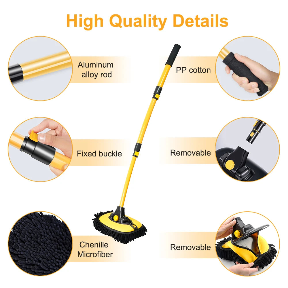 Telescopic Car Cleaning Brush: Long Handle Mop with Chenille Broom, Adjustable & Super Absorbent - Auto Detailing Accessory