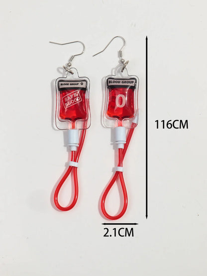 FishSheep Plasma Blood Bag Earrings - Novelty Gothic A B O Drop Dangle, Vampire Horror Jewelry for Women, Party Gift