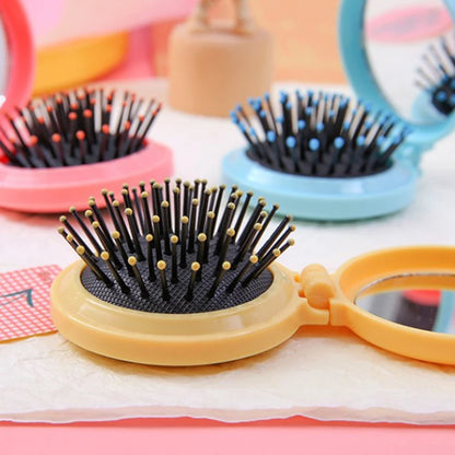 Portable Folding Hair Comb with Mirror: Small Size Traveling Massage Comb for Women and Girls - Styling Tool, 1 Pcs