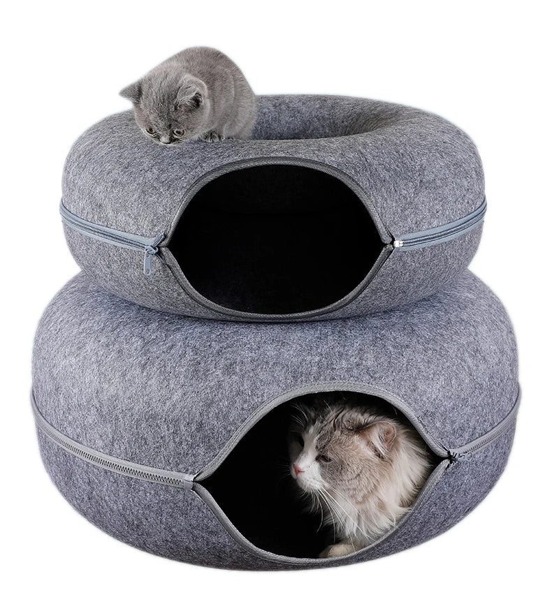 Donut Cat Tunnel: Interactive Dual-Use Bed & Play Toy for Cats, Ferrets, and Rabbits - Indoor Pet Toy for Kitten Training & Enrichment