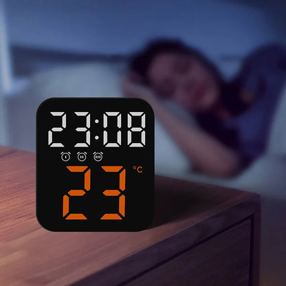 Voice Control LED Alarm Clock – Temperature Display, Night Mode, 12/24H, Anti-Disturb Function, Electronic Wall-Mounted Digital Clock