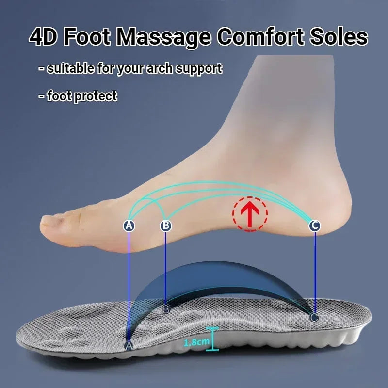 Super Soft 4D Massage Shoe Insoles: Latex Sports Inserts for Running & Basketball Shoes - Arch Support for Unisex Orthopedic Comfort