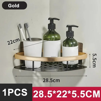 Aluminum Alloy Bathroom Shelf - No-Drill Kitchen and Shower Storage Organizer for Shampoo and Accessories