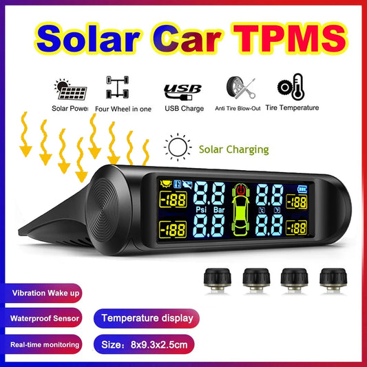 Intelligent TPMS Solar Tire Pressure Monitoring System – Parking Sensors for Cars with Temperature and Air Pressure Gauge