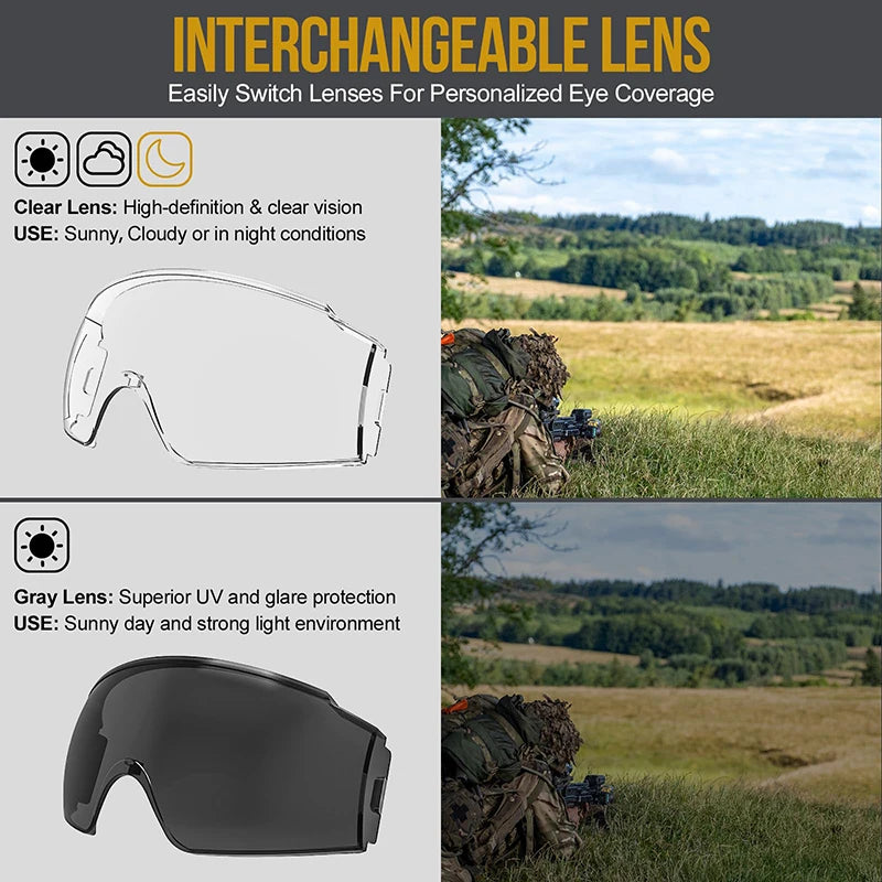 OneTigris Tactical Goggles Over Glasses - Anti-Fog OTG Eyewear with Interchangeable Lenses, Safety Protection