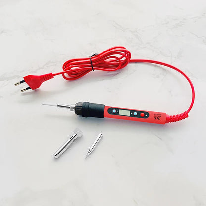 80W Soldering Iron Kit - Adjustable Temperature LCD Solder Welding Tools with Ceramic Heater, Tips, Tweezers, and Soldering Wire