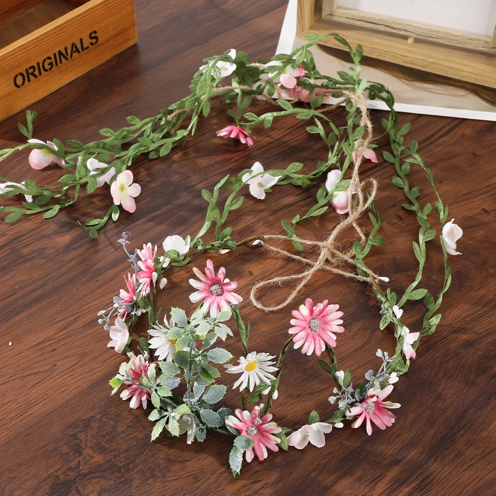 Bohemian Rattan Flower Vines Crown Headband - Bridal Wedding Hair Accessories for Girls Hairstyles