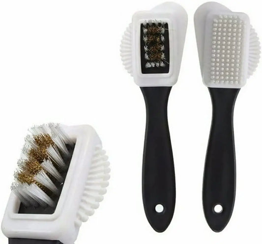 3 Sided Shoe Cleaning Brush for Suede and Nubuck - Stain and Dust Remover with Steel, Plastic and Rubber Bristles