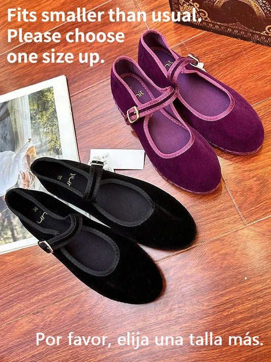 Elegant Mary Janes Canvas Loafers for Women - Black Buckle Strap Flats, Casual Ballet Shoes for Spring and Autumn 2024