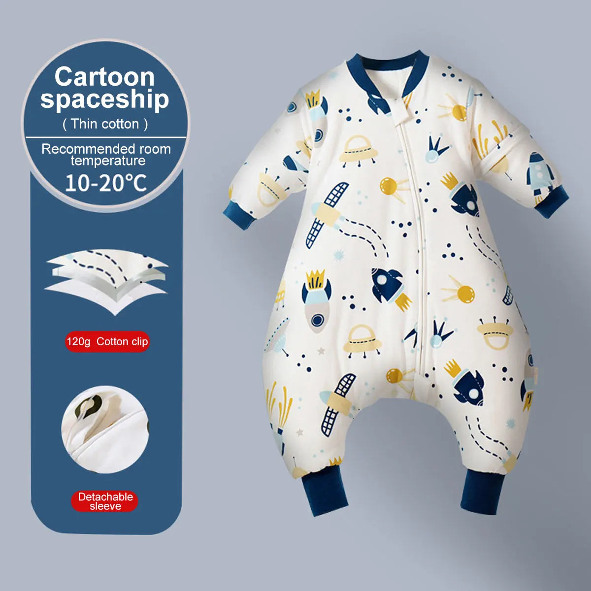 Baby Cartoon Split-Legged Sleepsack with Detachable Sleeves - Thickened Sleeping Bag for Boys and Girls, Autumn and Winter