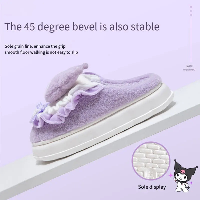 Sanrio Hello Kitty Cotton Slippers for Women - My Melody Winter Thick Soft Sole Slides, Indoor Floor Flat Home Non-Slip Shoes