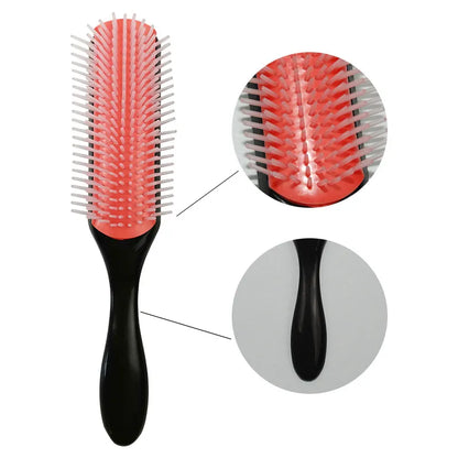 9-Row Detangling Hair Brush: Denman Detangler & Scalp Massager for Straight, Curly, Wet Hair - Professional Hair Comb