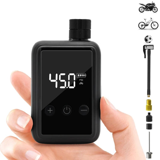 Electric Mini Bike Pump – Portable Bicycle Pump with Digital PSI Pressure Gauge for Motorcycle, MTB, and Road Bike Tires