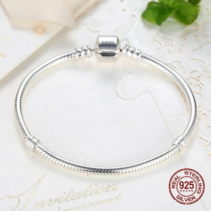 Handmade 925 Sterling Silver Charm Bracelet | Fine Jewelry with Smooth Snake Bone Design for Women