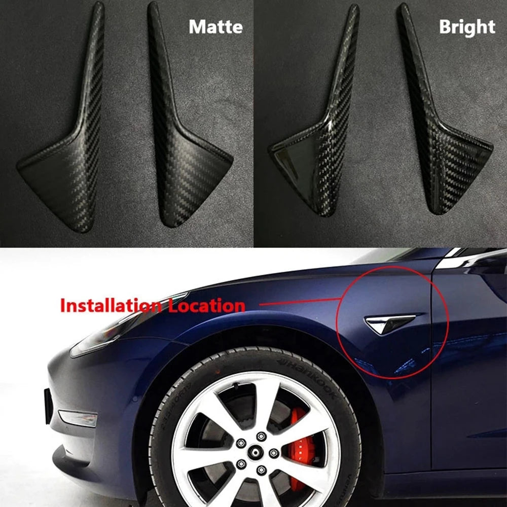 HW4.0 HW3.0 Side Camera Protector Cover: Highland Accessories for Tesla Model 3 Y S X - Turn Signal Fender Trim in ABS Carbon Fiber