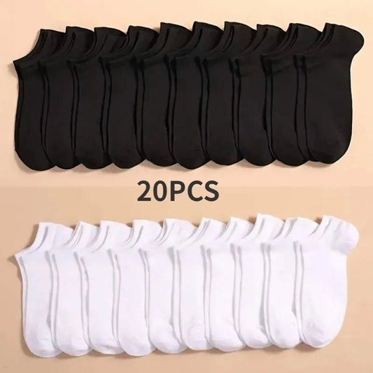 10 Pairs of Breathable Boat Socks - Unisex Casual Plain Color Low-Cut Ankle Socks for Comfortable, Sweat-Absorbing Wear