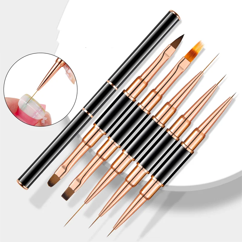 Professional Nail Art Brush Set: 5pcs Double-Ended Brushes - Ideal for Long Lines and Detailed Nail Designs