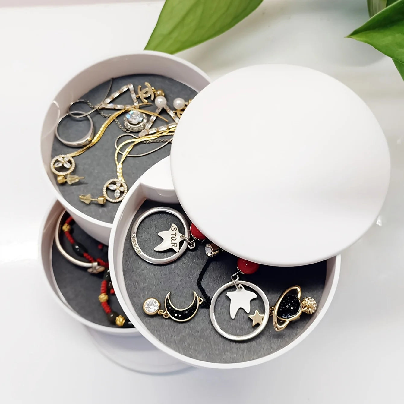 Rotating Multi-layer Desktop Storage Box with Lid - Dustproof Jewelry Box for Hair Accessories, Makeup, and Jewelry Storage