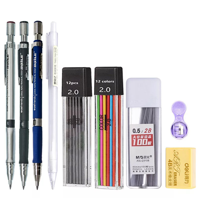 2.0mm Mechanical Pencil Set with 2B Black/Color Lead Refill - Ideal for Writing, Sketching, Art, Drawing, Painting, School, Automatic Pencil