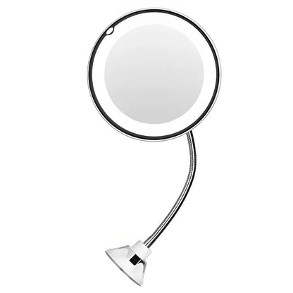 Flexible Gooseneck Makeup Mirror with LED Light: 10X Magnifying, Suction Cup, 360 Degree Swivel - Bright, Diffused Light for Precise Beauty Application