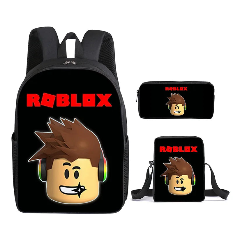 3 Piece 3D Printing Roblox Game Backpack Set – Satchel, Pen Bag, Anime Cartoon Mochila – Ideal for Primary and Secondary School Students