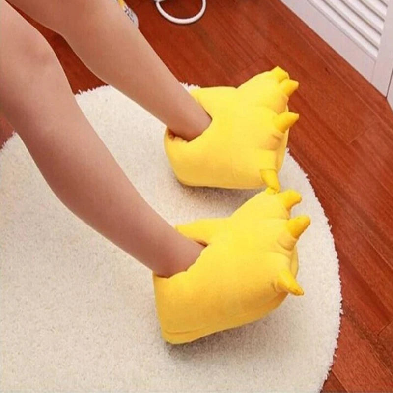 Funny Winter Monster Dinosaur Paw Slippers - Soft and Warm Cotton Shoes for Men, Women, and Kids, Perfect for Parent-Child Home Use