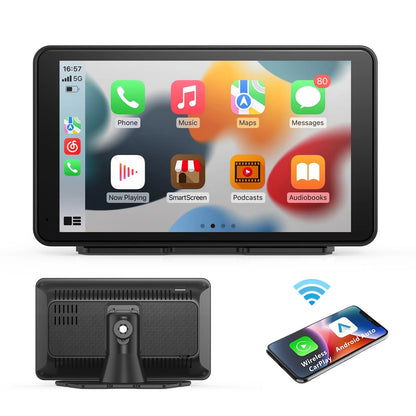 7'' Portable CarPlay Smart Touchscreen - Wireless Car Stereo with Android Auto, Mirror Link, AUX Connection, and FM Radio